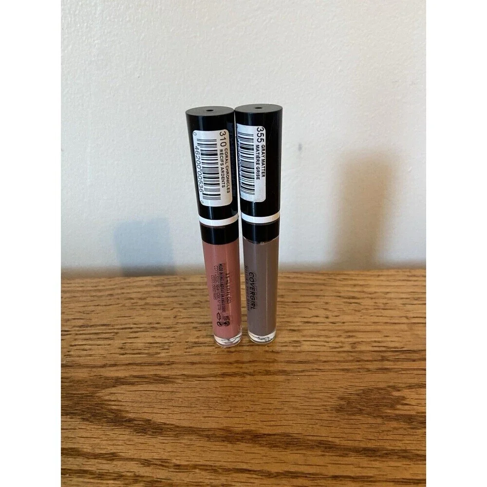 (2) Covergirl Melt Pout Matte Liquid Lipstick 310 Coral Chronicles Gray Matter